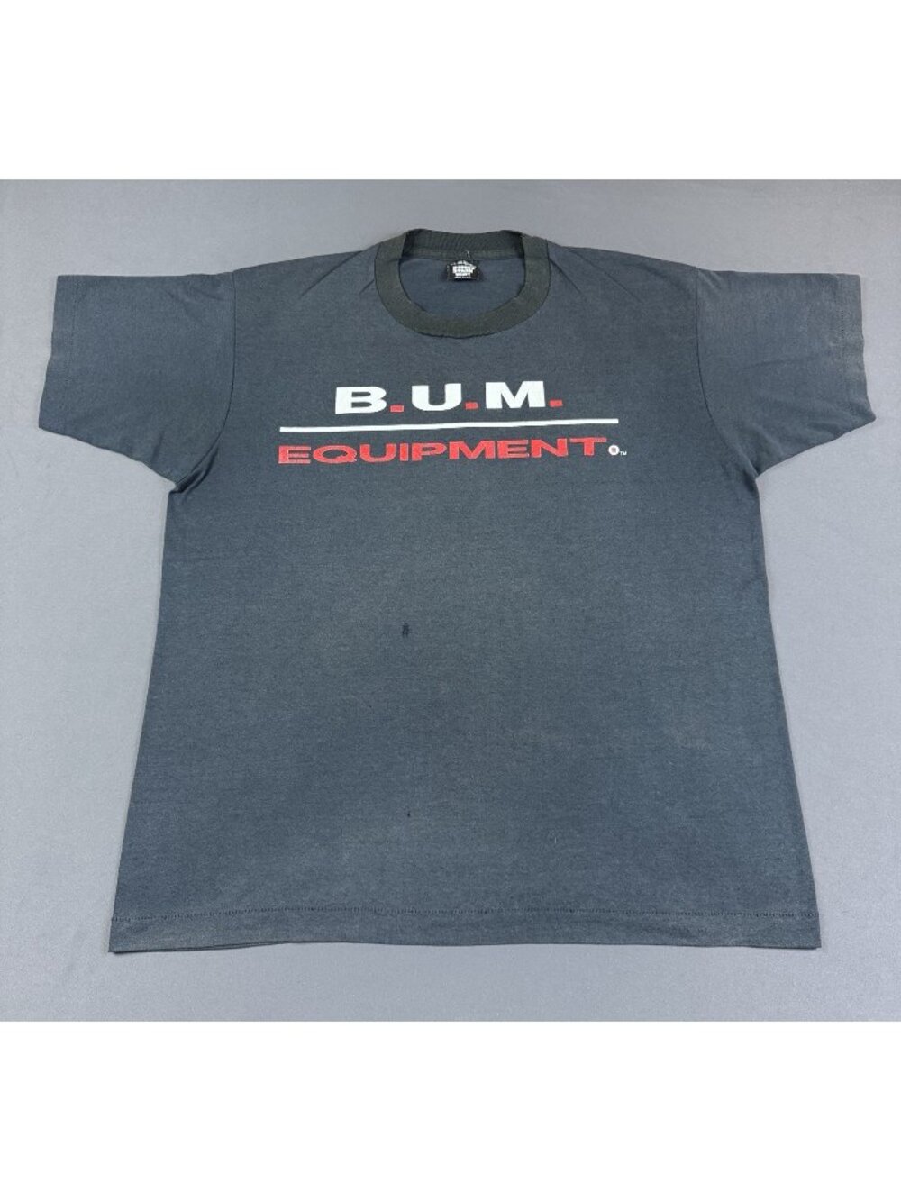 Rare Vintage 90s BUM Equipment Screen Stars XL Black Sun Fade Shirt Promo Logo